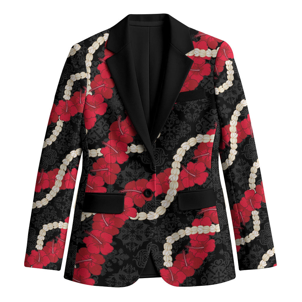 Aloha Ula'ula Hibiscus Pikake Lei Blazer Hawaiian Quilt Pattern LT9 Unisex Black - Polynesian Pride