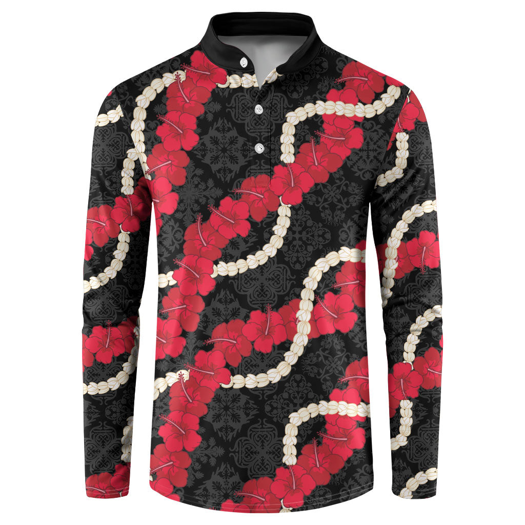Aloha Ula'ula Hibiscus Pikake Lei Button Sweatshirt Hawaiian Quilt Pattern LT9 Black - Polynesian Pride