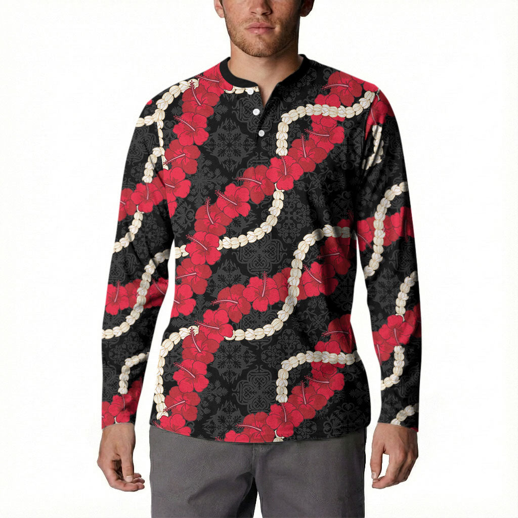 Aloha Ula'ula Hibiscus Pikake Lei Button Sweatshirt Hawaiian Quilt Pattern