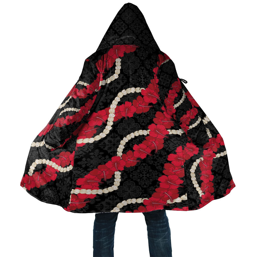 Aloha Ula'ula Hibiscus Pikake Lei Cloak Hawaiian Quilt Pattern LT9 Unisex Black - Polynesian Pride