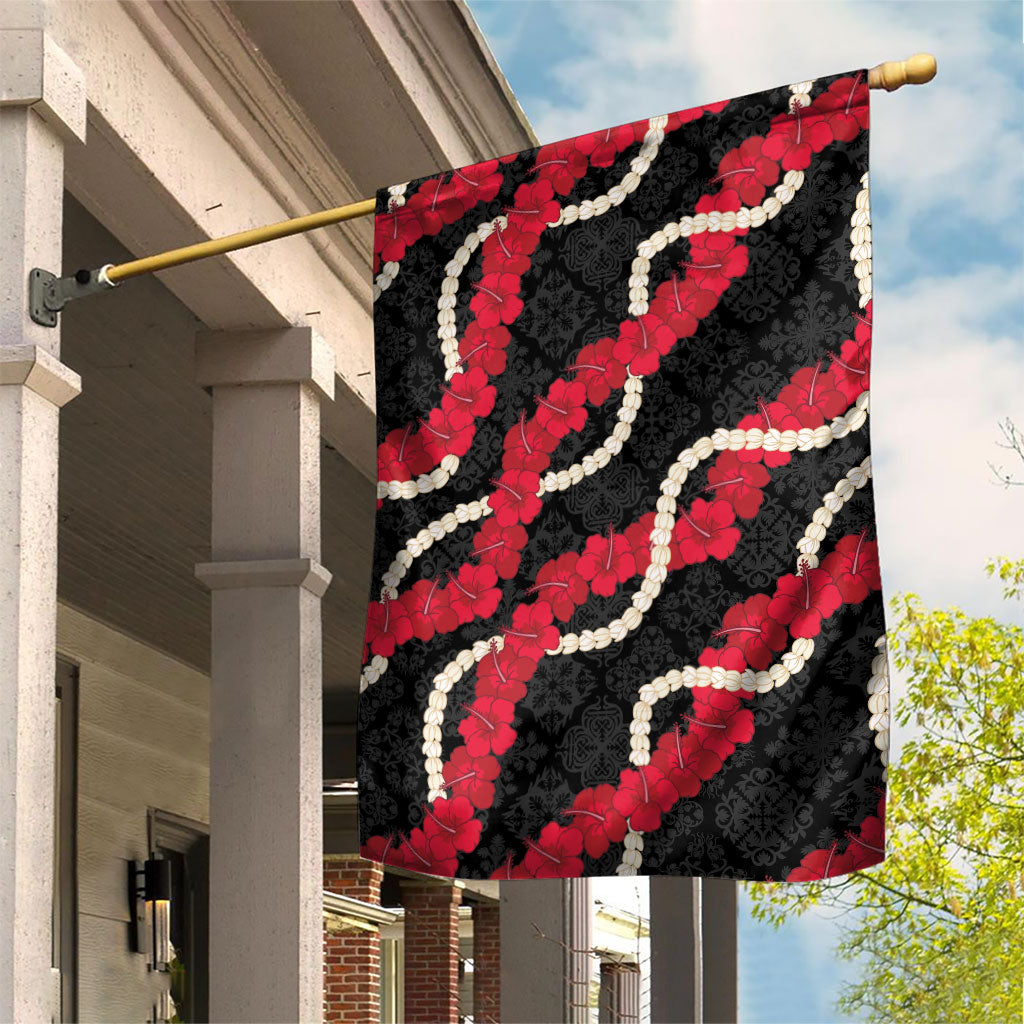 Aloha Ula'ula Hibiscus Pikake Lei Garden Flag Hawaiian Quilt Pattern LT9 House Flag Black - Polynesian Pride