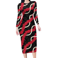 Aloha Ula'ula Hibiscus Pikake Lei Long Sleeve Bodycon Dress Hawaiian Quilt Pattern