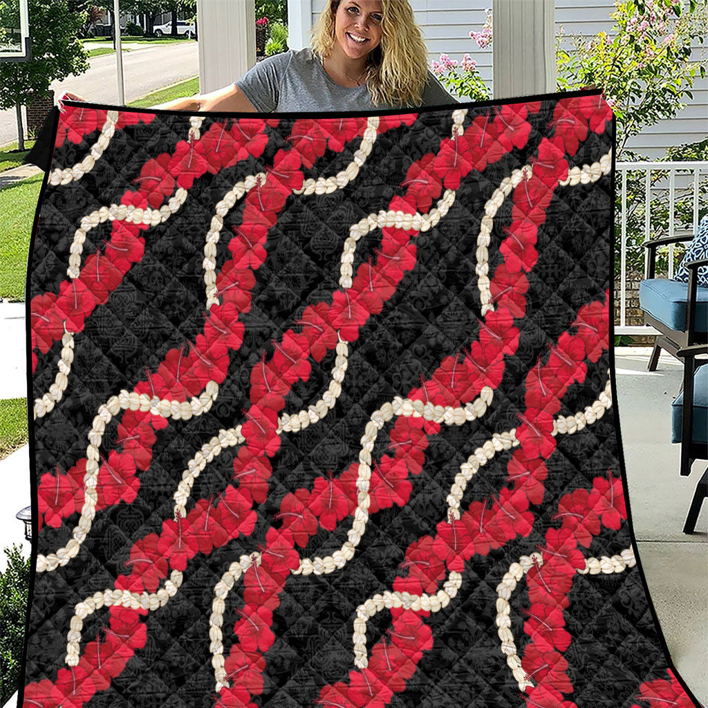 Aloha Ula'ula Hibiscus Pikake Lei Quilt Hawaiian Quilt Pattern LT9 Black - Polynesian Pride