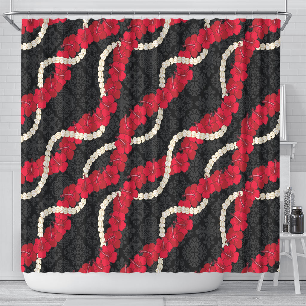 Aloha Ula'ula Hibiscus Pikake Lei Shower Curtain Hawaiian Quilt Pattern