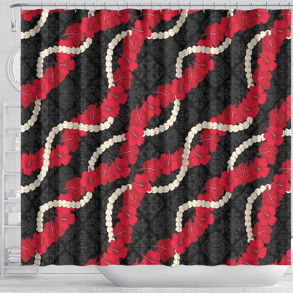 Aloha Ula'ula Hibiscus Pikake Lei Shower Curtain Hawaiian Quilt Pattern