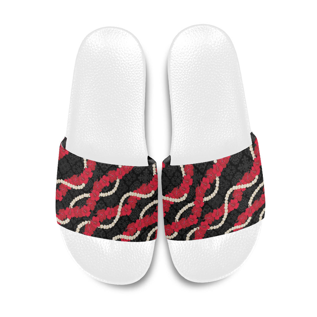 Aloha Ula'ula Hibiscus Pikake Lei Slide Sandals Hawaiian Quilt Pattern