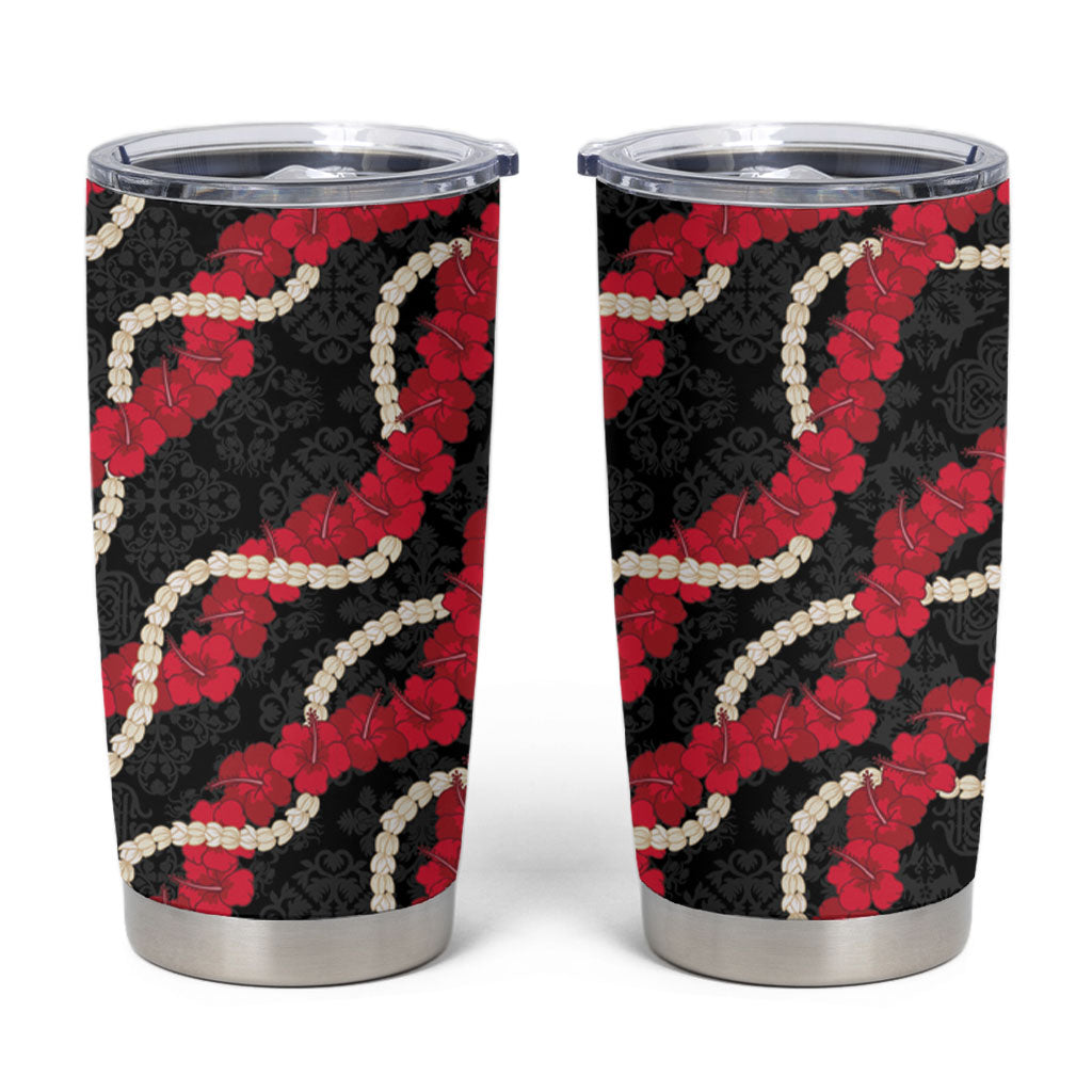 Aloha Ula'ula Hibiscus Pikake Lei Tumbler Cup Hawaiian Quilt Pattern LT9 Black - Polynesian Pride