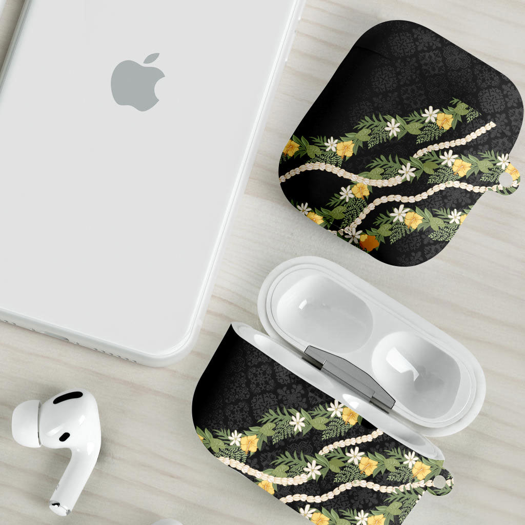 Puakenikeni Anthurium Pikake Lei AirPods Case Hawaiian Quilt Pattern