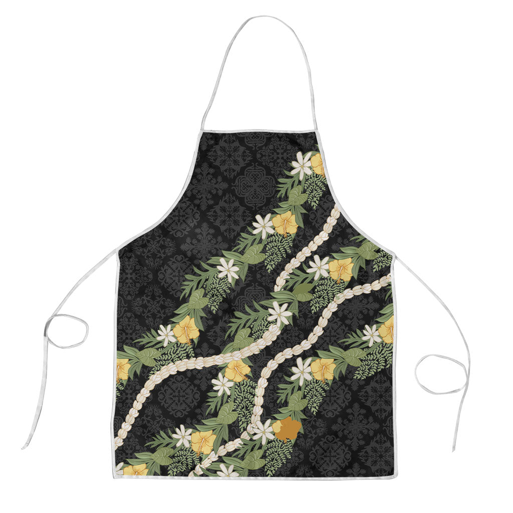 Puakenikeni Anthurium Pikake Lei Apron Hawaiian Quilt Pattern LT9 Black - Polynesian Pride