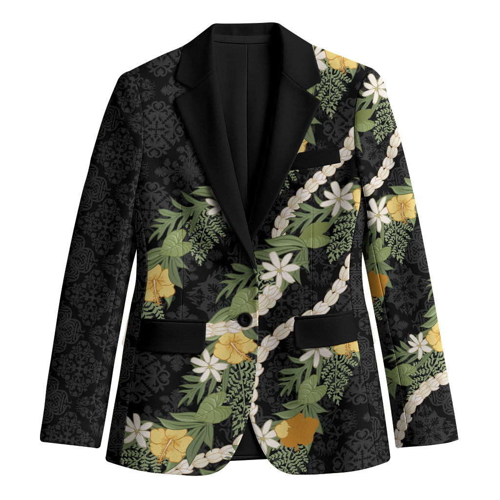 Puakenikeni Anthurium Pikake Lei Blazer Hawaiian Quilt Pattern LT9 Unisex Black - Polynesian Pride