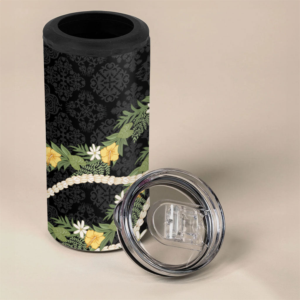 Puakenikeni Anthurium Pikake Lei 4 in 1 Can Cooler Tumbler Hawaiian Quilt Pattern