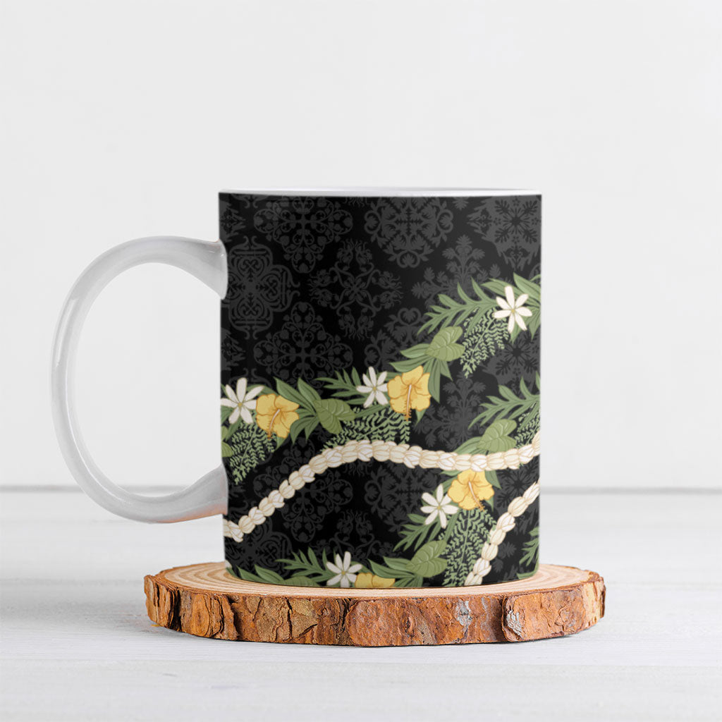 Puakenikeni Anthurium Pikake Lei Ceramic Mug Hawaiian Quilt Pattern