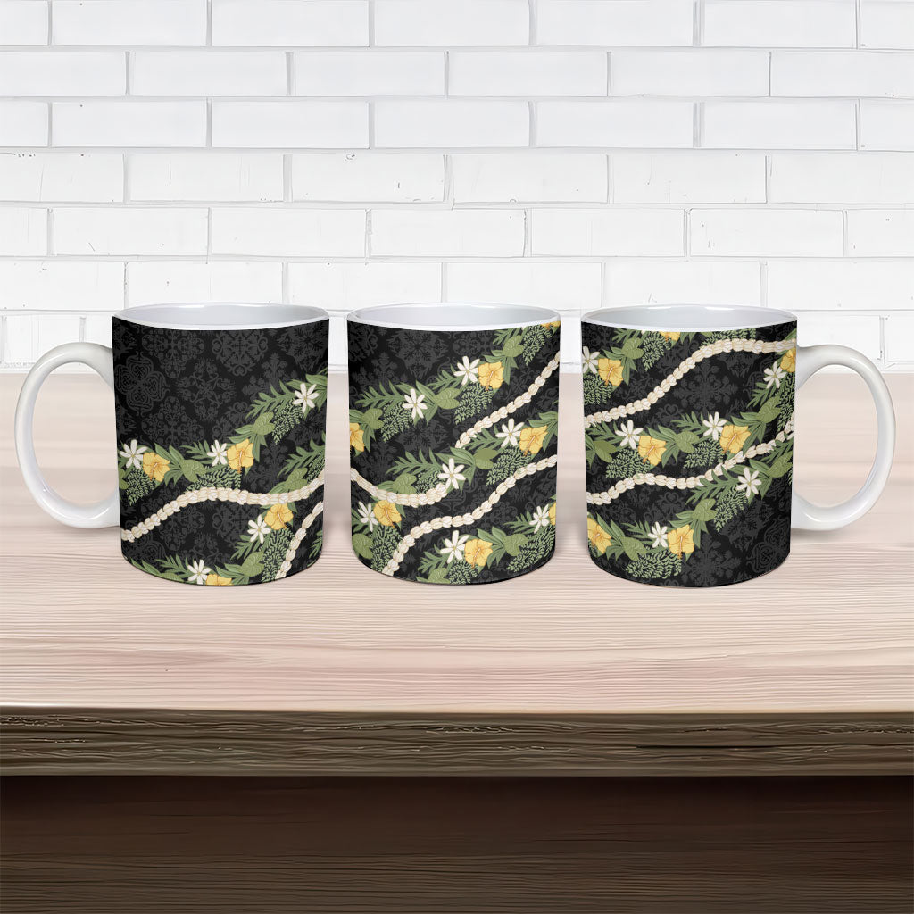 Puakenikeni Anthurium Pikake Lei Ceramic Mug Hawaiian Quilt Pattern