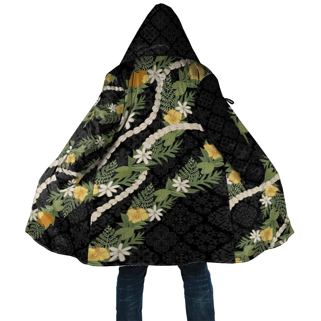 Puakenikeni Anthurium Pikake Lei Cloak Hawaiian Quilt Pattern LT9 Unisex Black - Polynesian Pride