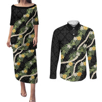 Puakenikeni Anthurium Pikake Lei Couples Matching Puletasi and Long Sleeve Button Shirt Hawaiian Quilt Pattern