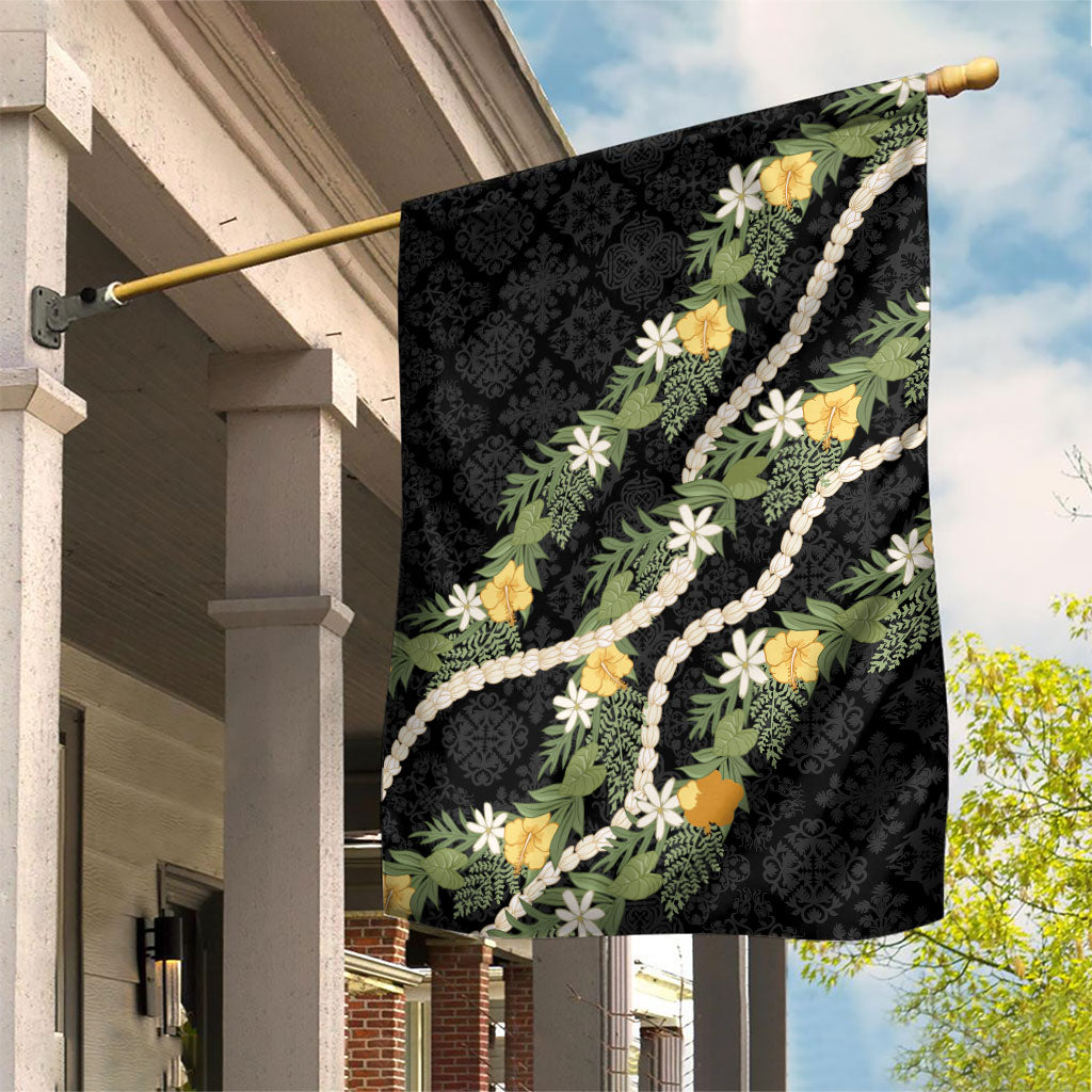 Puakenikeni Anthurium Pikake Lei Garden Flag Hawaiian Quilt Pattern LT9 House Flag Black - Polynesian Pride
