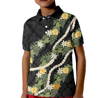 Puakenikeni Anthurium Pikake Lei Kid Polo Shirt Hawaiian Quilt Pattern LT9 Kid Black - Polynesian Pride