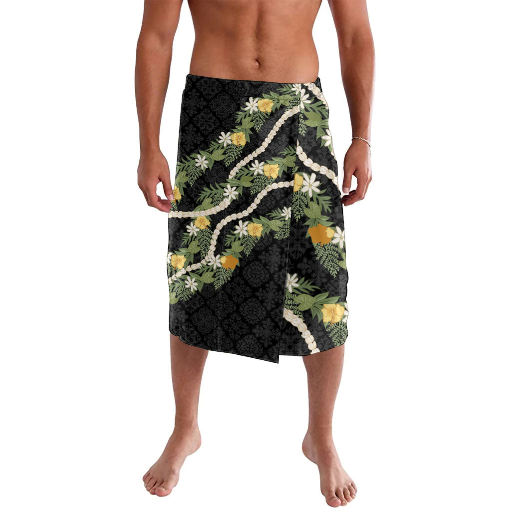 Puakenikeni Anthurium Pikake Lei Lavalava Hawaiian Quilt Pattern LT9 Black - Polynesian Pride