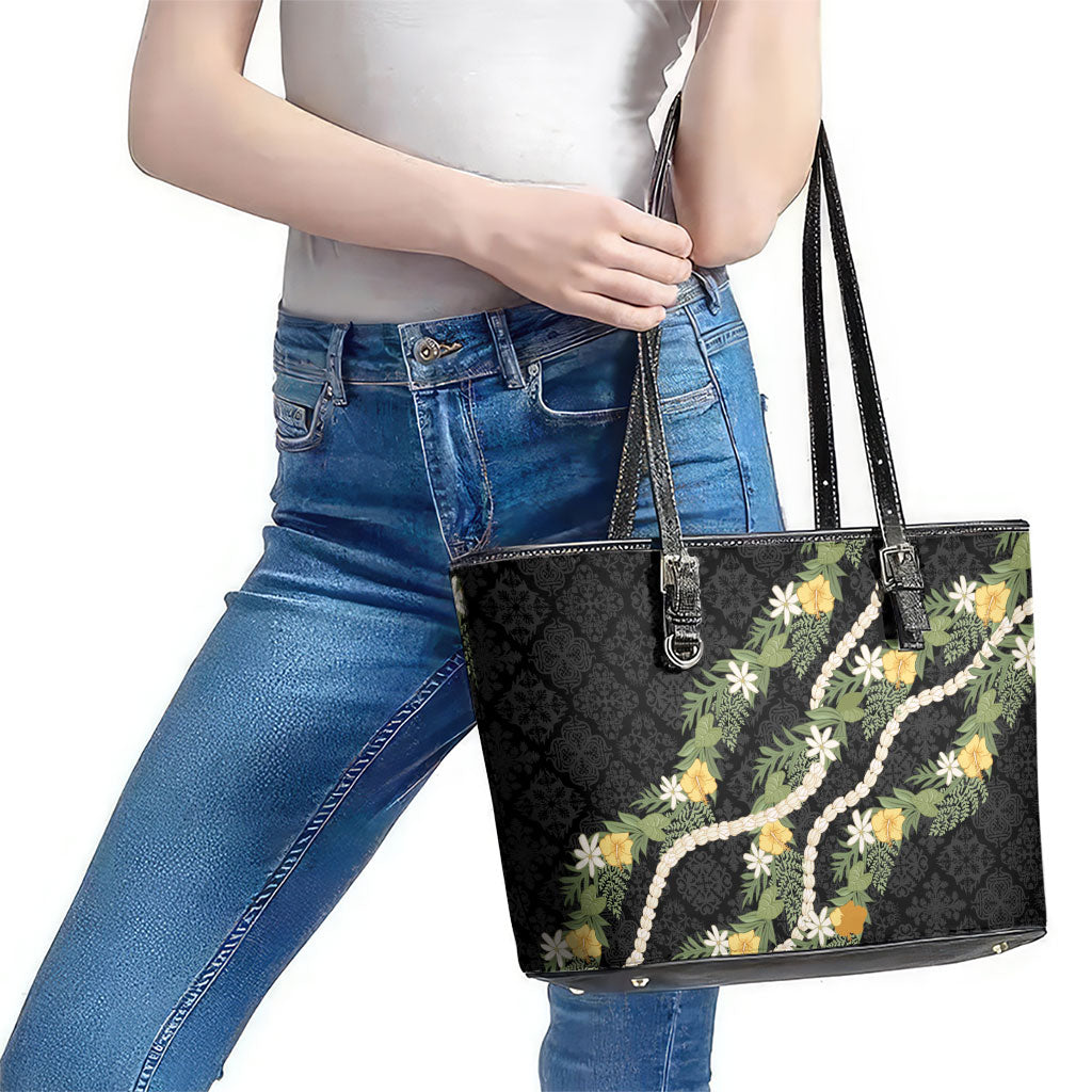 Puakenikeni Anthurium Pikake Lei Leather Tote Bag Hawaiian Quilt Pattern