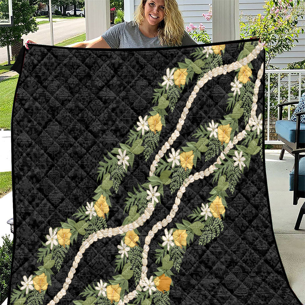 Puakenikeni Anthurium Pikake Lei Quilt Hawaiian Quilt Pattern LT9 Black - Polynesian Pride