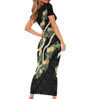 Puakenikeni Anthurium Pikake Lei Short Sleeve Bodycon Dress Hawaiian Quilt Pattern