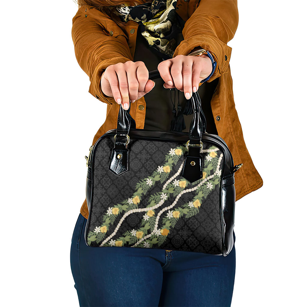 Puakenikeni Anthurium Pikake Lei Shoulder Handbag Hawaiian Quilt Pattern LT9 One Size Black - Polynesian Pride