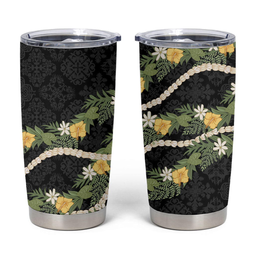 Puakenikeni Anthurium Pikake Lei Tumbler Cup Hawaiian Quilt Pattern LT9 Black - Polynesian Pride