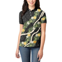 Puakenikeni Anthurium Pikake Lei Women Polo Shirt Hawaiian Quilt Pattern