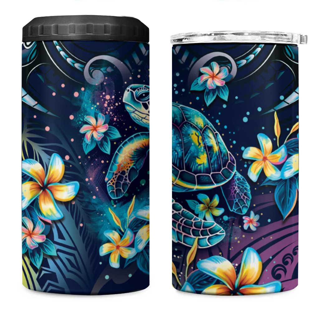 Plumeria Turtles Traditional Tribal 4 in 1 Can Cooler Tumbler