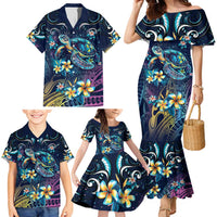 Plumeria Turtles Traditional Tribal Family Matching Mermaid Dress and Hawaiian Shirt