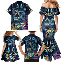 Plumeria Turtles Traditional Tribal Family Matching Mermaid Dress and Hawaiian Shirt