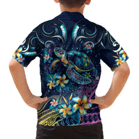 Plumeria Turtles Traditional Tribal Family Matching Off The Shoulder Long Sleeve Dress and Hawaiian Shirt LT9 - Polynesian Pride