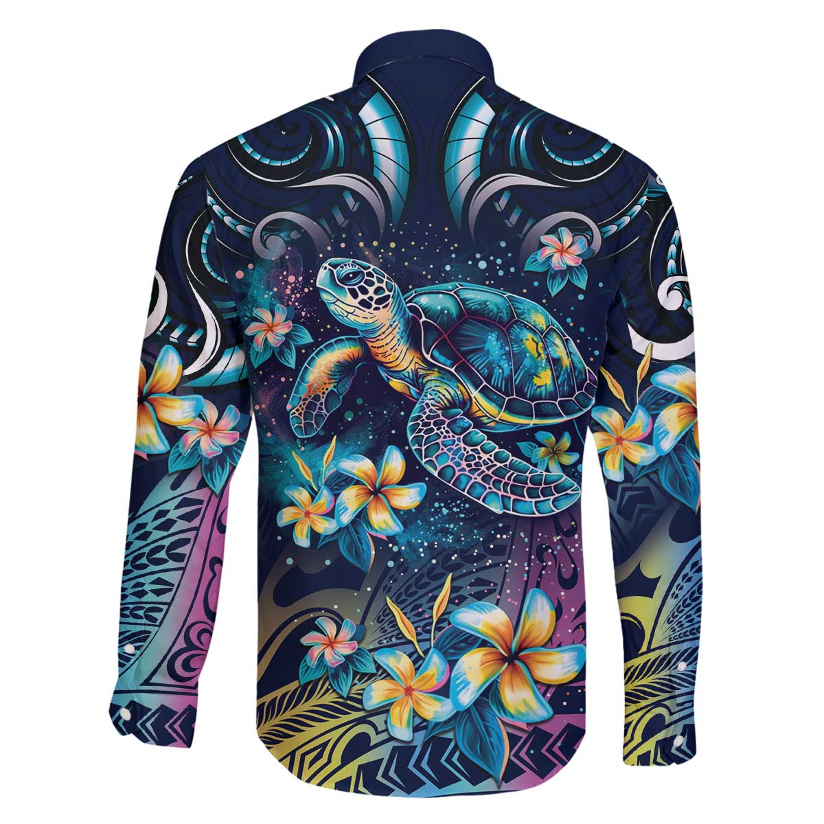 Plumeria Turtles Traditional Tribal Family Matching Off The Shoulder Long Sleeve Dress and Hawaiian Shirt LT9 - Polynesian Pride