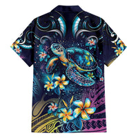 Plumeria Turtles Traditional Tribal Family Matching Off Shoulder Short Dress and Hawaiian Shirt