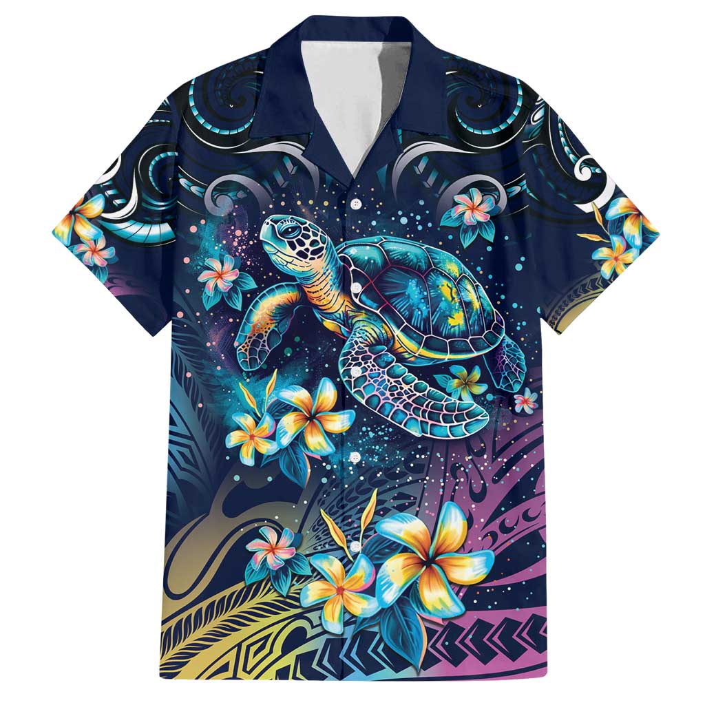Plumeria Turtles Traditional Tribal Family Matching Tank Maxi Dress and Hawaiian Shirt LT9 Dad's Shirt - Short Sleeve Black - Polynesian Pride