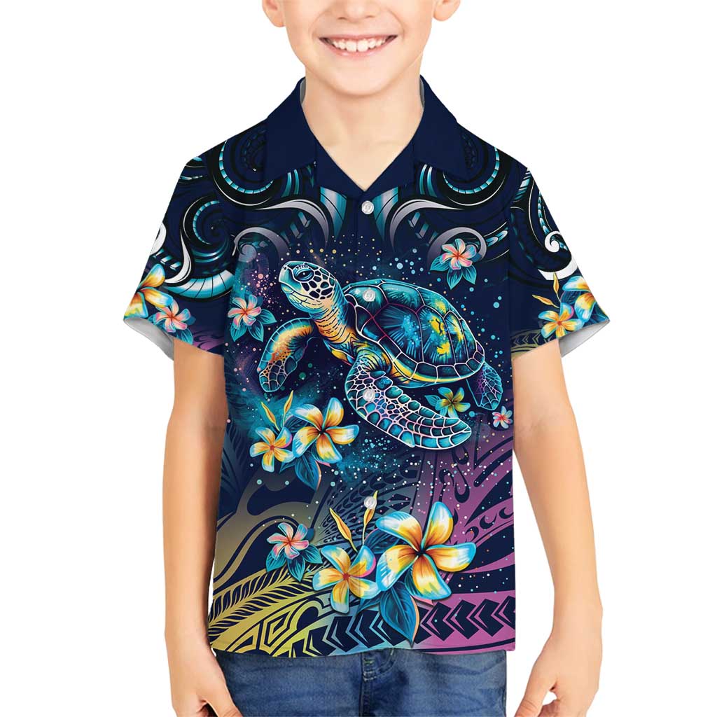 Plumeria Turtles Traditional Tribal Family Matching Tank Maxi Dress and Hawaiian Shirt LT9 Son's Shirt Black - Polynesian Pride