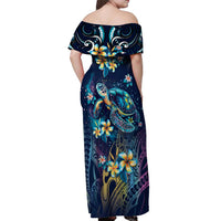 Plumeria Turtles Traditional Tribal Off Shoulder Maxi Dress