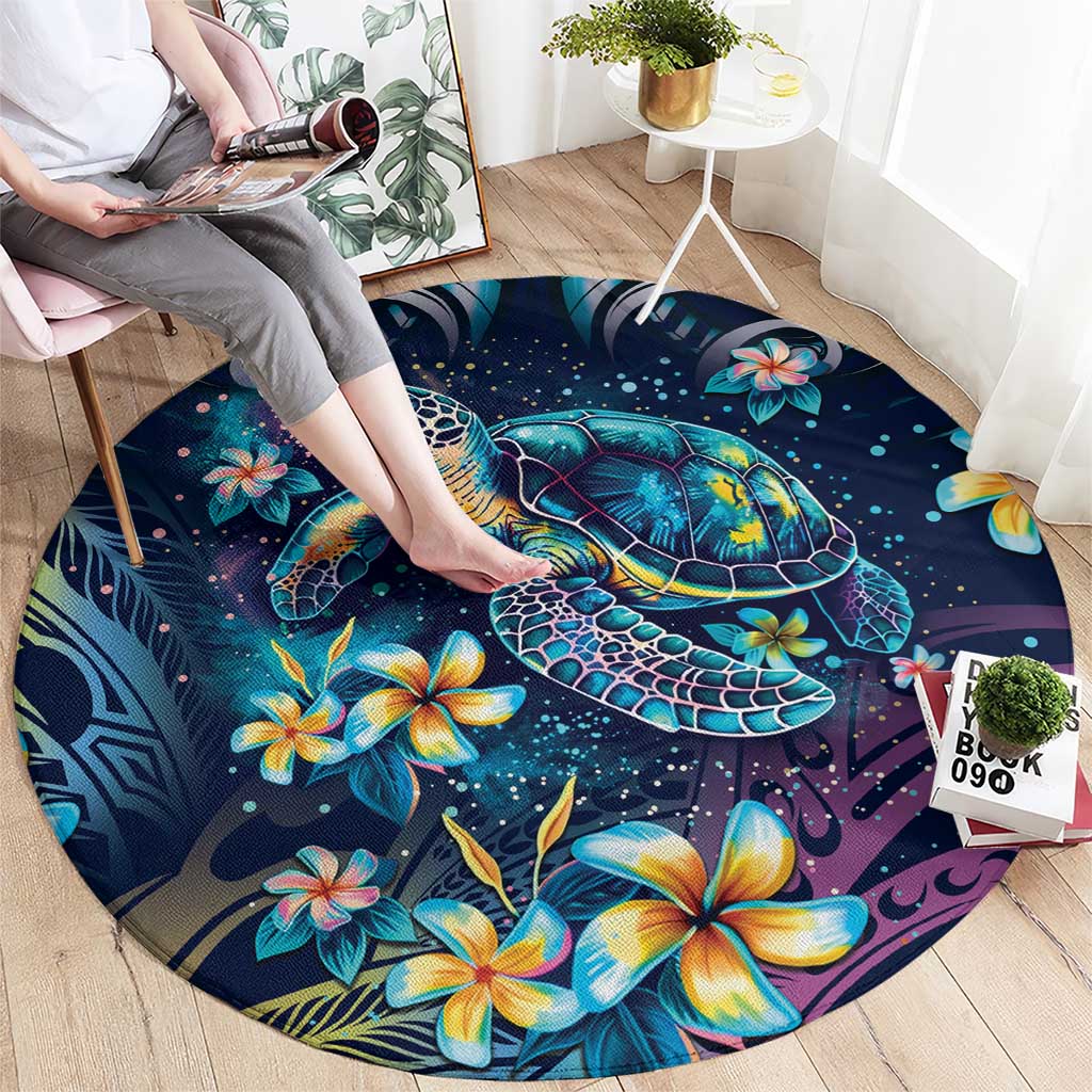 Plumeria Turtles Traditional Tribal Round Carpet LT9 - Polynesian Pride