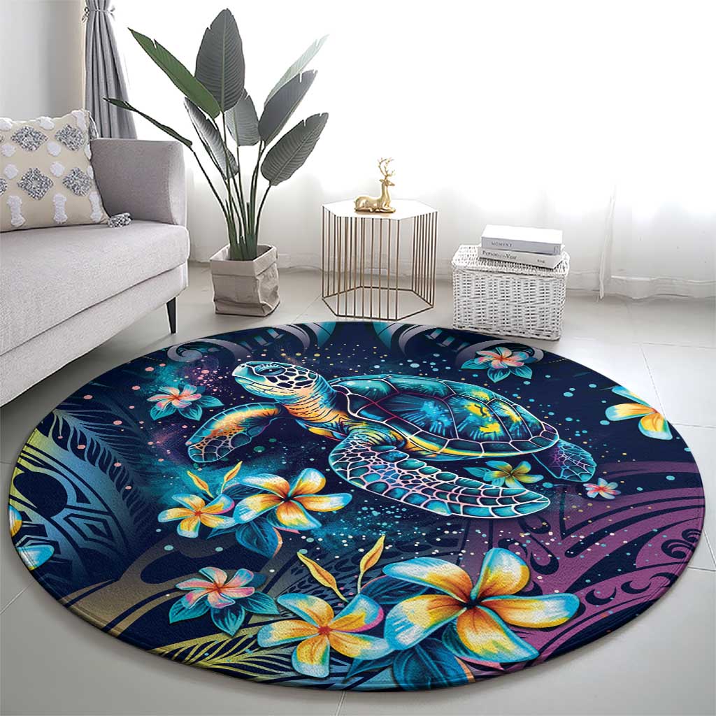 Plumeria Turtles Traditional Tribal Round Carpet LT9 - Polynesian Pride