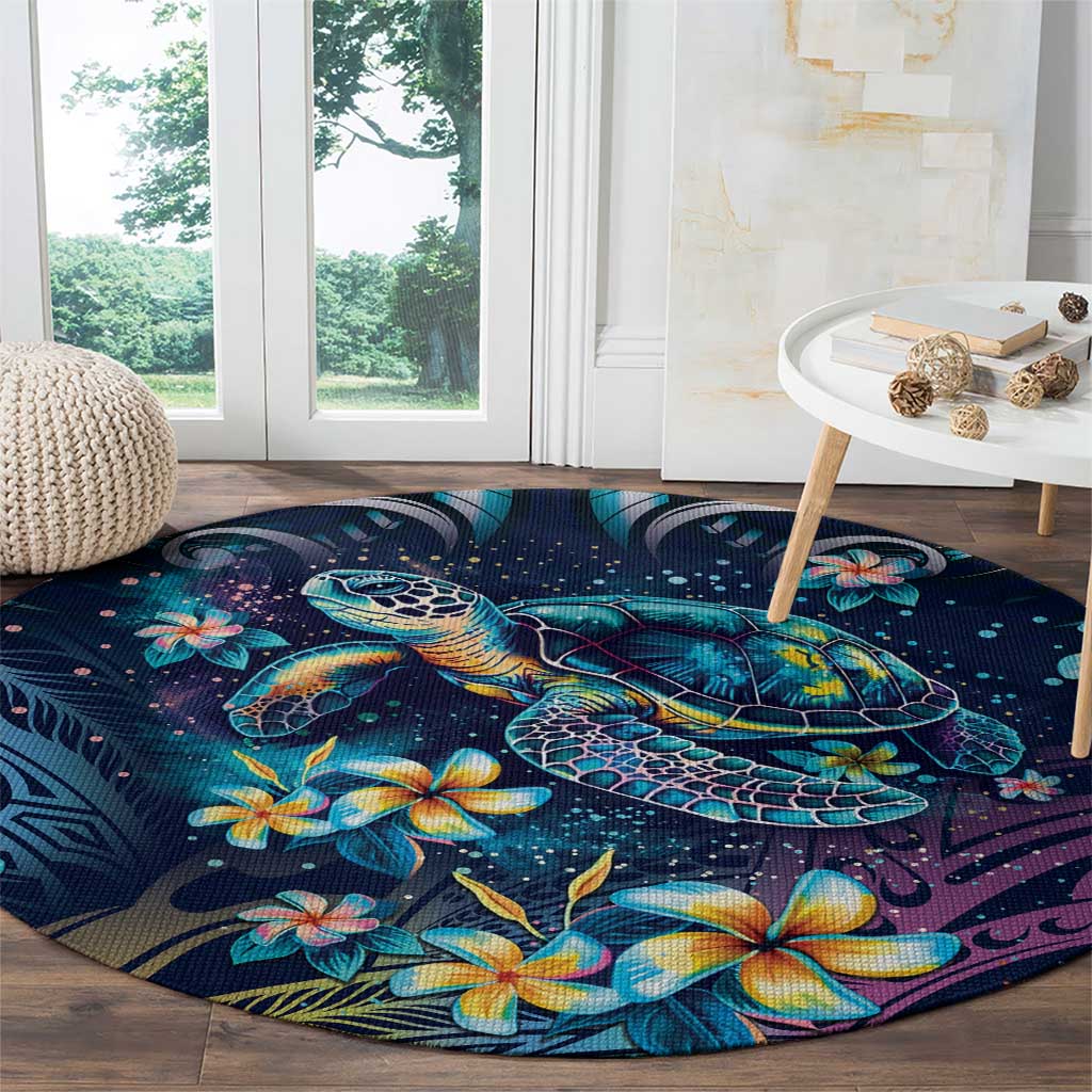 Plumeria Turtles Traditional Tribal Round Carpet LT9 - Polynesian Pride