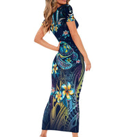 Plumeria Turtles Traditional Tribal Short Sleeve Bodycon Dress LT9 - Polynesian Pride