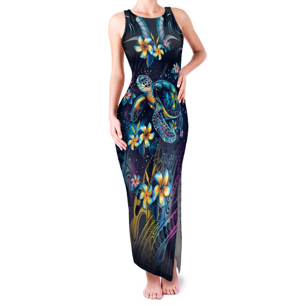 Plumeria Turtles Traditional Tribal Tank Maxi Dress
