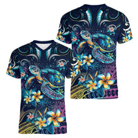 Plumeria Turtles Traditional Tribal Women V-Neck T-Shirt