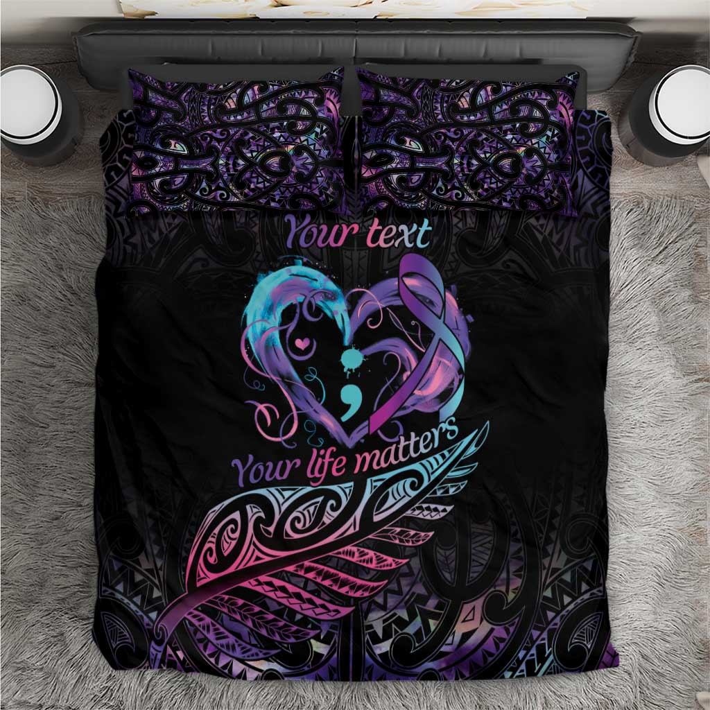 Personalised Your Life Matters Bedding Set Suicide Prevention Awareness Semicolon Heart LT9 Black - Polynesian Pride
