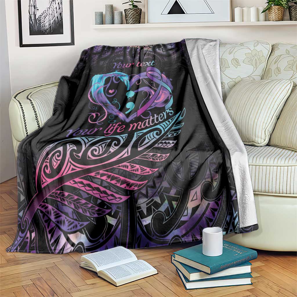 Personalised Your Life Matters Blanket Suicide Prevention Awareness Semicolon Heart LT9 Black - Polynesian Pride