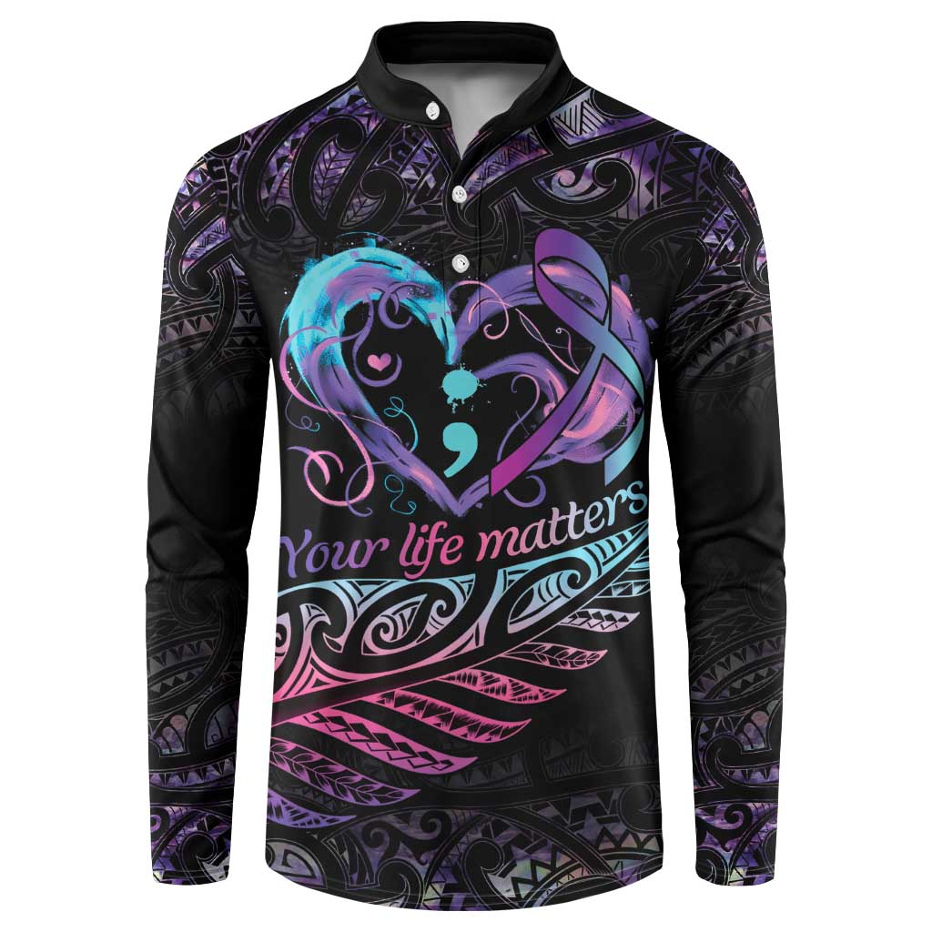 Personalised Your Life Matters Button Sweatshirt Suicide Prevention Awareness Semicolon Heart LT9 Black - Polynesian Pride