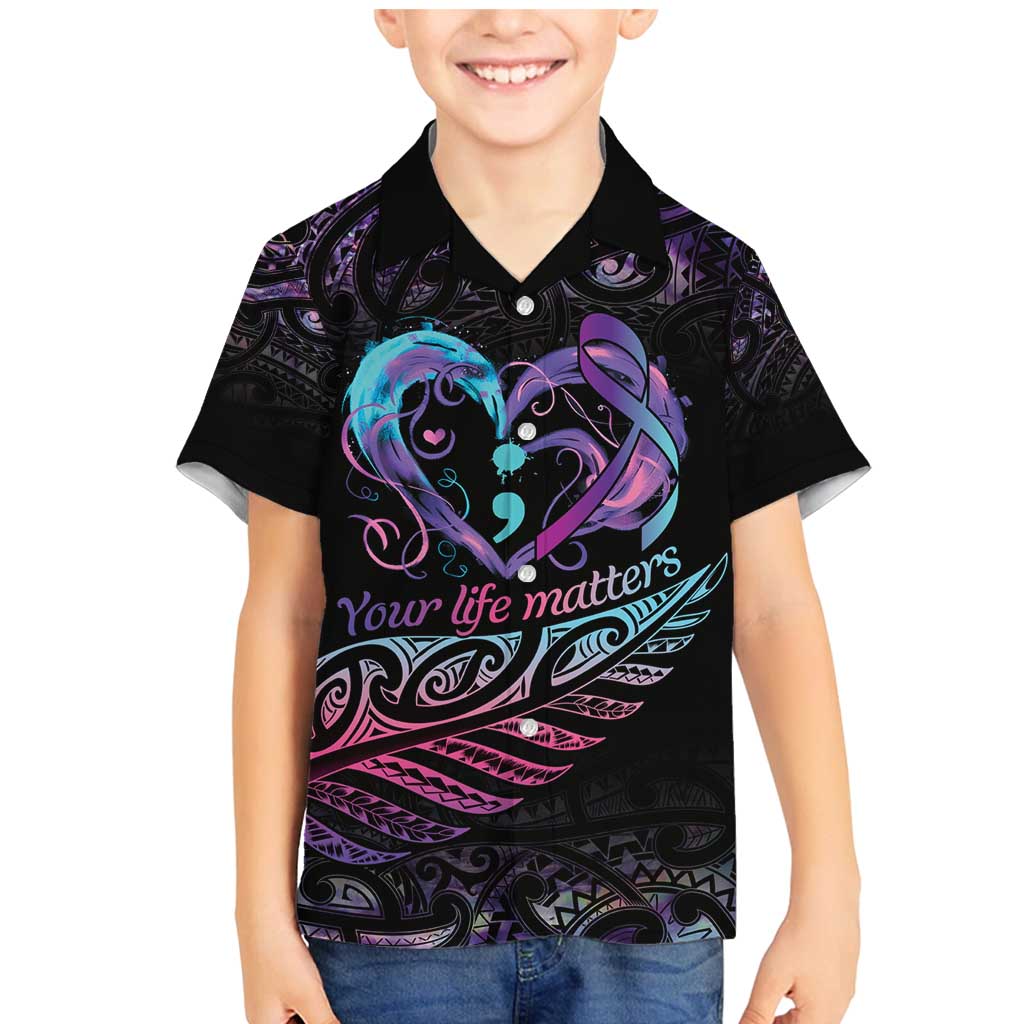 Personalised Your Life Matters Family Matching Mermaid Dress and Hawaiian Shirt Suicide Prevention Awareness Semicolon Heart