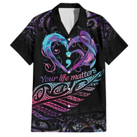 Personalised Your Life Matters Family Matching Off The Shoulder Long Sleeve Dress and Hawaiian Shirt Suicide Prevention Awareness Semicolon Heart LT9 Dad's Shirt - Short Sleeve Black - Polynesian Pride