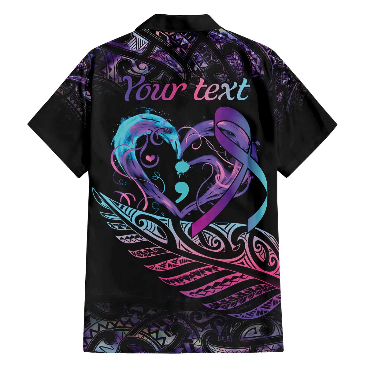Personalised Your Life Matters Family Matching Off The Shoulder Long Sleeve Dress and Hawaiian Shirt Suicide Prevention Awareness Semicolon Heart LT9 - Polynesian Pride