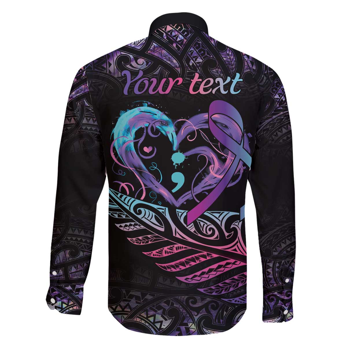 Personalised Your Life Matters Family Matching Off The Shoulder Long Sleeve Dress and Hawaiian Shirt Suicide Prevention Awareness Semicolon Heart LT9 - Polynesian Pride